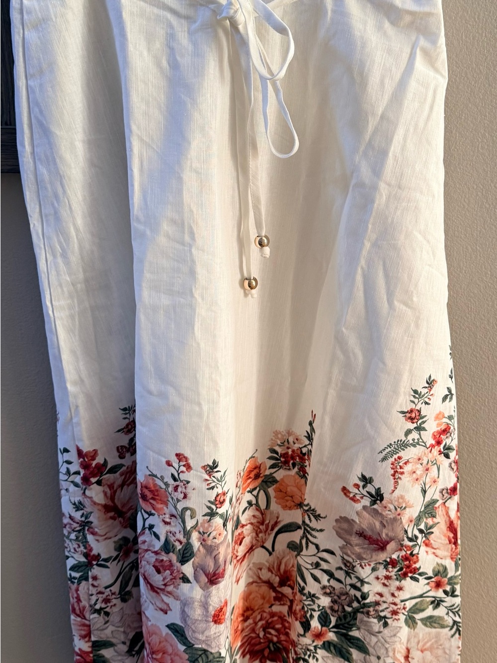 MDM Lux Women’s White Floral Border Maxi Skirt